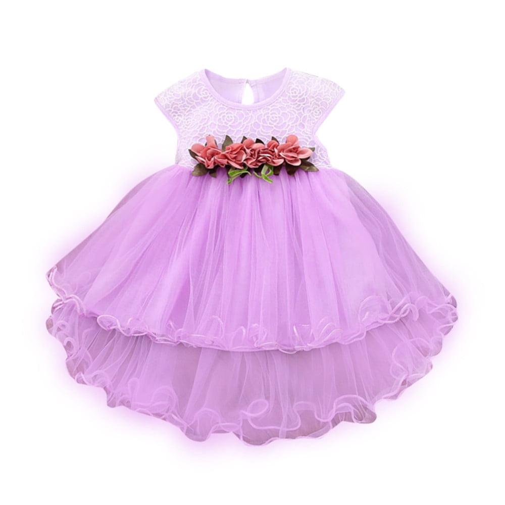 Baby Girls Dress with Floral Bodice & Bow - PC-1025 - Ivory main image 1