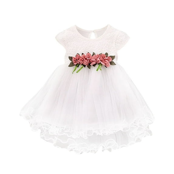 Girls Dress Summer Sleeveless Floral Wedding Tulle Princess Dresses Baby Girl Dress White 100