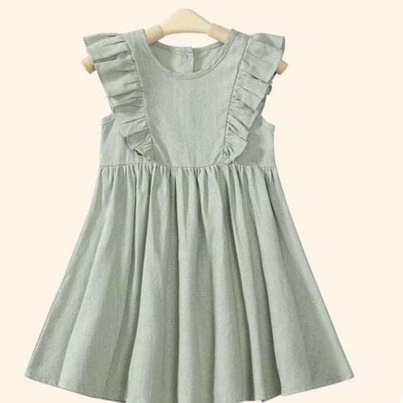 Girls Dress Summer Toddler Kids Girls Solid Sleeveless Casual Dress Breathable Soft Cotton Linen Princess Dresses Baby Dress Green 5 Years-6 Years