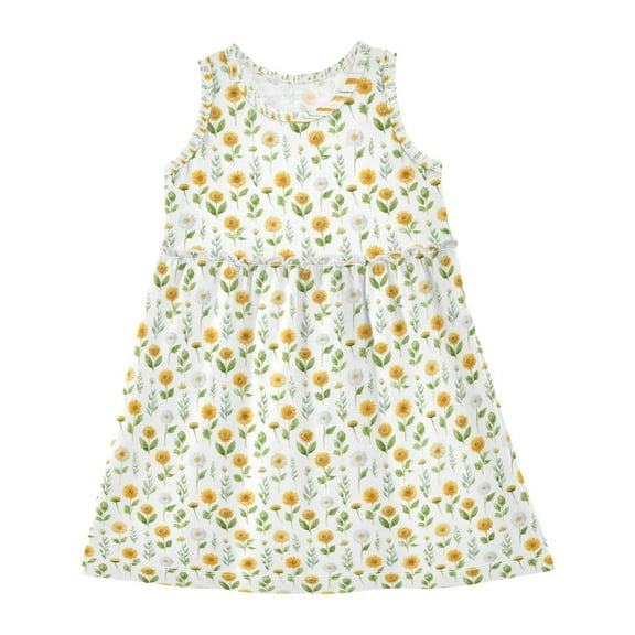 Girls Dress Sunflower Sleeveless Dress for Girls Hem A-Line Casual Sundress