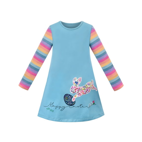 Girls Dress T-shirt Easter Cute Egg Floral Bunny Applique Long Sleeve 5 Years