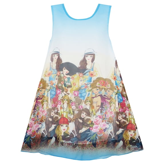 Girls Dress Tank Modern People Figure Print Blue 7