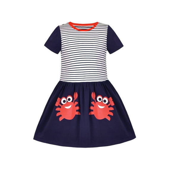 Girls Dress Tee Top Jump Skirt Crab Everyday Kids Clothes Short Sleeve 4 Years
