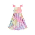 thumbnail image 1 of Girls Dress Tie Dye Backless Pink Bow Tie Cross Ruffle Flare Sleeve 4 Years, 1 of 6