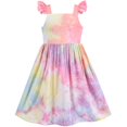 thumbnail image 1 of Sunny Fashion Girls Dress Tie Dye Backless Pink Bow Tie Cross Ruffle Flare Sleeve 4 Years, 1 of 5