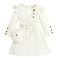 thumbnail image 1 of Girls Dress Toddler Girl Sweater Dresses Ruffle Long Sleeve Button Knitted Dresses Kids Fall Casual Cute Clothes Age 2 3 4 5-6 6-7 Years Beige 5-6 Years, 1 of 4