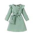 thumbnail image 1 of Girls Dress Toddler Girl Sweater Dresses Ruffle Long Sleeve Button Knitted Dresses Kids Fall Casual Cute Clothes Age 2 3 4 5-6 6-7 Years Green 3-4 Years, 1 of 4