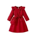 thumbnail image 1 of Girls Dress Toddler Girl Sweater Dresses Ruffle Long Sleeve Button Knitted Dresses Kids Fall Casual Cute Clothes Age 2 3 4 5-6 6-7 Years Wine 4-5 Years, 1 of 4