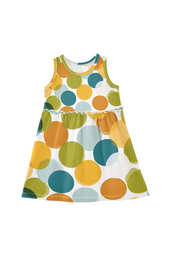 Girls Dress Trendy Circle Sleeveless Dress for Girls Hem A-Line Casual Sundress