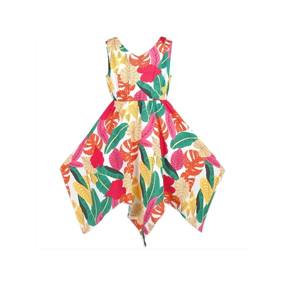 Girls Dress Tropical Floral Sundress Hanky Hem Summer Hawaiian Beach 8 Years