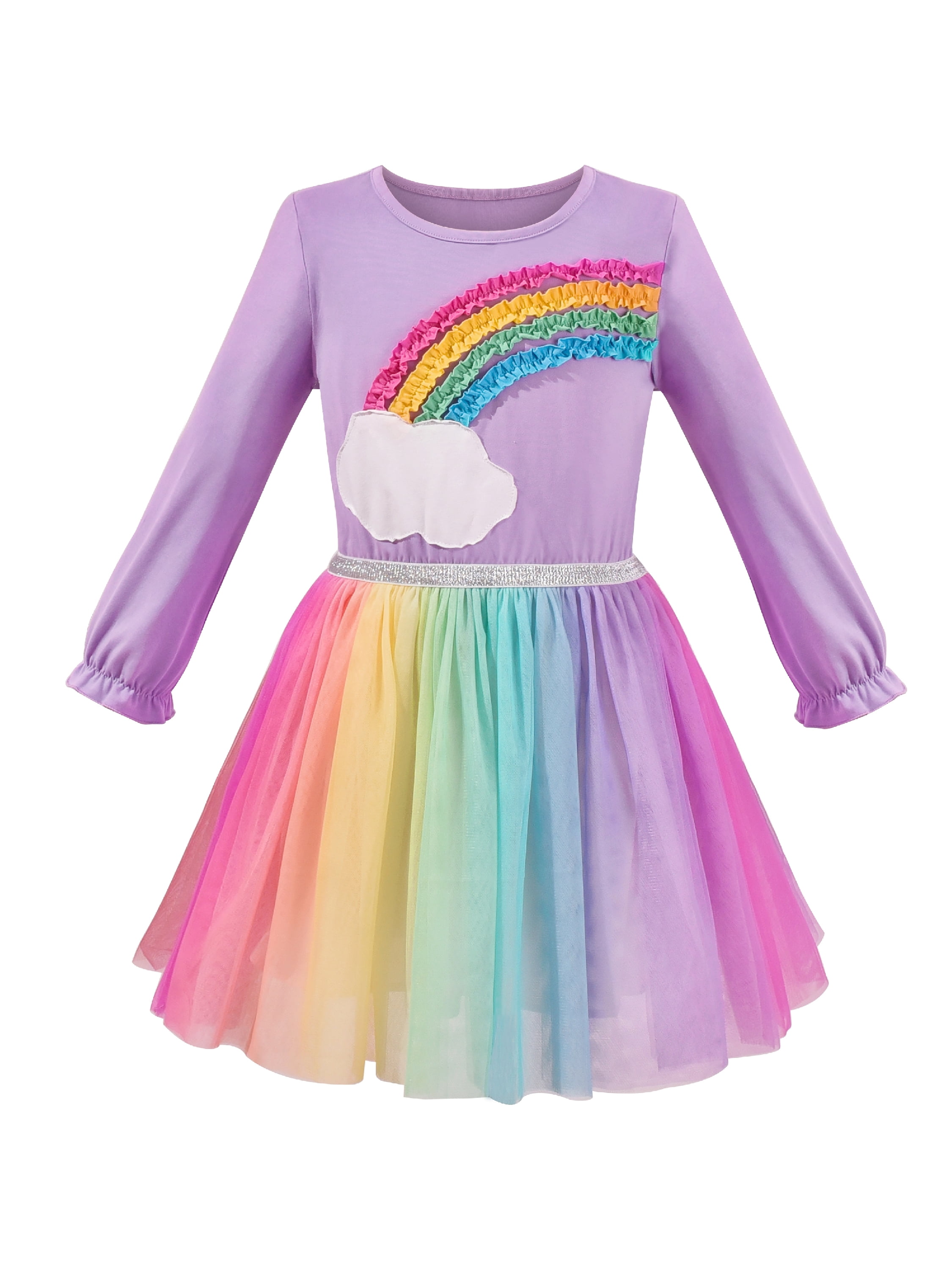 long sleeve tulle rainbow dress Navy Multi Long Sleeve Tulle Rainbow Dress