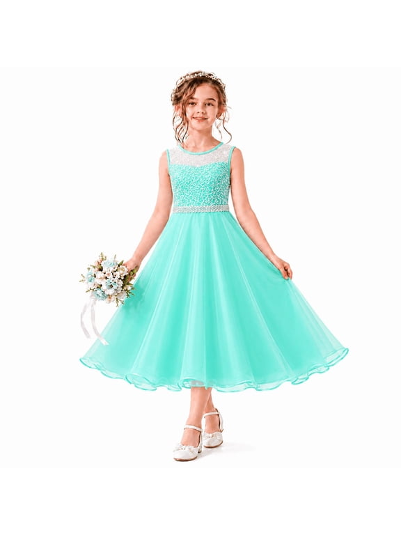 Girls Dress Turquoise Chiffon Bridesmaid Dance Ball Maxi Gown Size 12