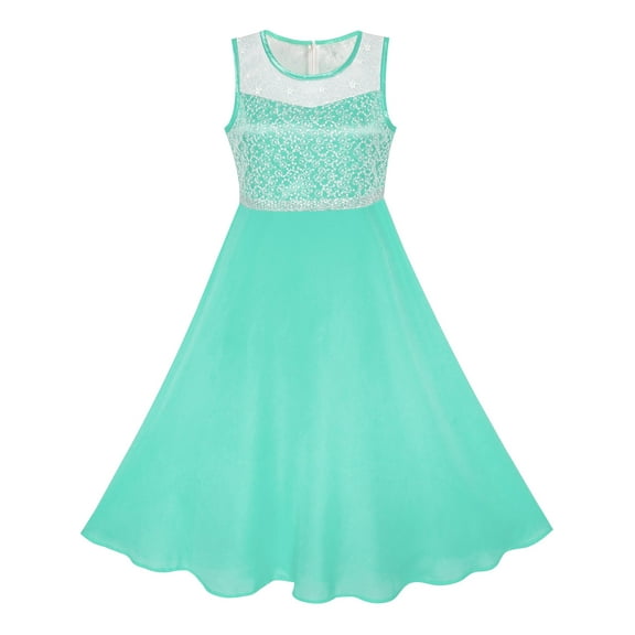 Girls Dress Turquoise Chiffon Bridesmaid Dance Ball Maxi Gown 6