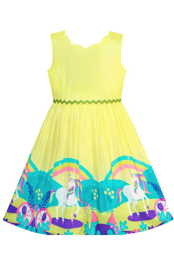Girls Dress Unicorn Rainbow Cartoon Yellow Princess 4 Years