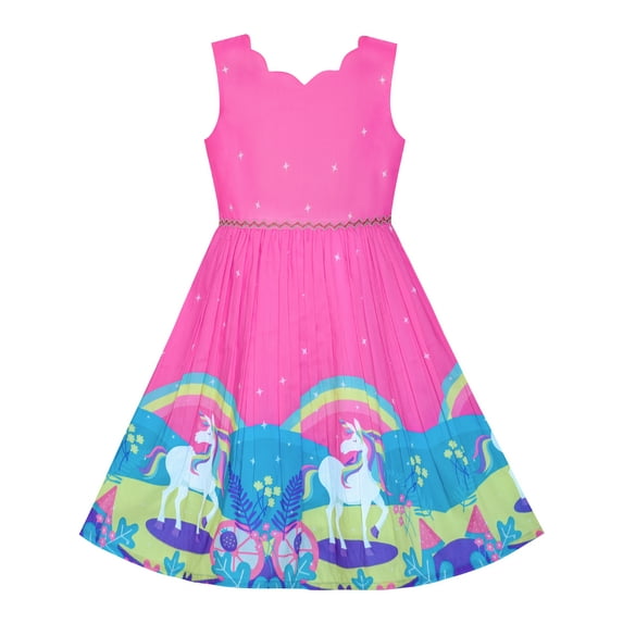 Girls Dress Unicorn Rainbow Sleeveless Deep Pink Princess 7 Years