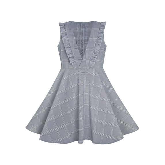 Girls Dress V Neck Pleated Hem Back School Uniform Gray 6 Years