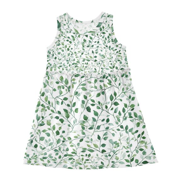 Girls Dress Vines and Leaves Sleeveless Dress for Girls Hem A-Line Casual Sundress