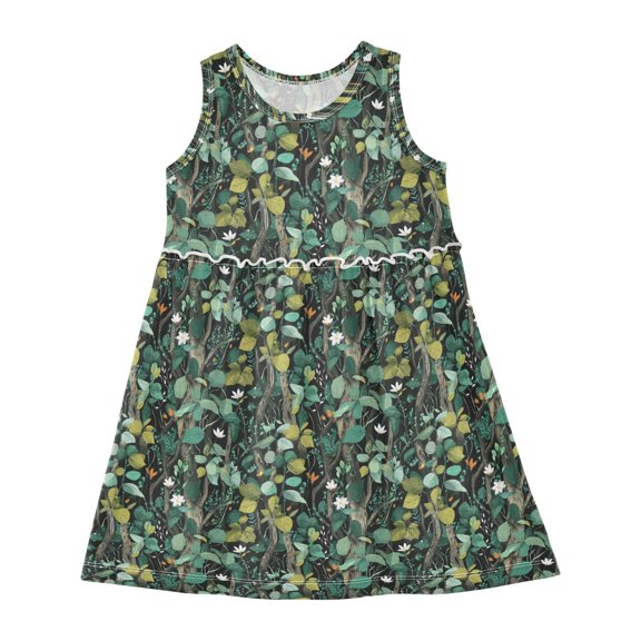 Girls Dress Vines and Vegetation Sleeveless Dress for Girls Hem A-Line Casual Sundress