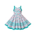 thumbnail image 1 of Girls Dress Vintage Green Heart Puffy Skirt Multi-color Stripe Sleeveless 7 Years, 1 of 6