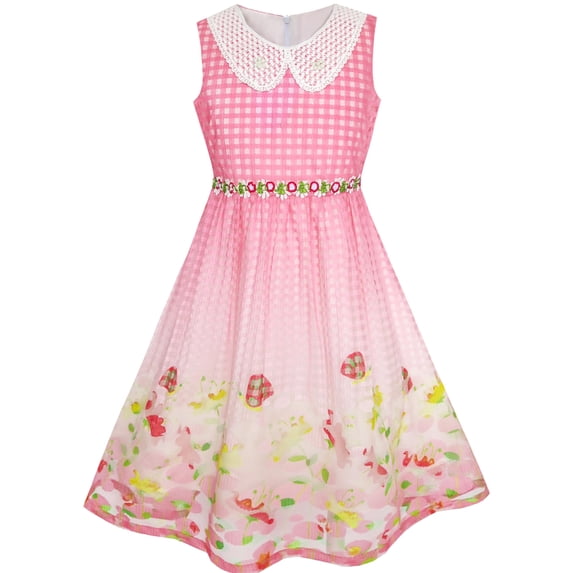 Girls Dress White Collar Floral Princess Birthday Sundress 6