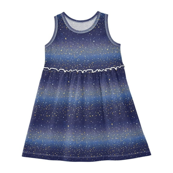 Girls Dress White Cute Cartoon Stars Sleeveless Dress for Girls Hem A-Line Casual Sundress