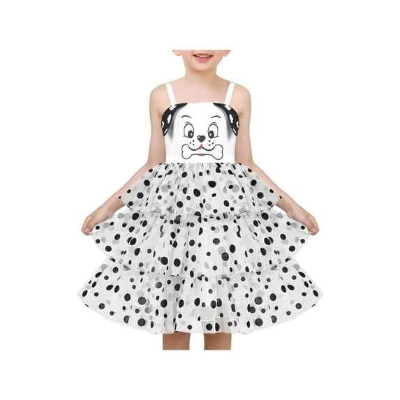 Girls Dress White Dog Polka Dot Cartoon Layer Tulle Cute Princess Daily 8 Years