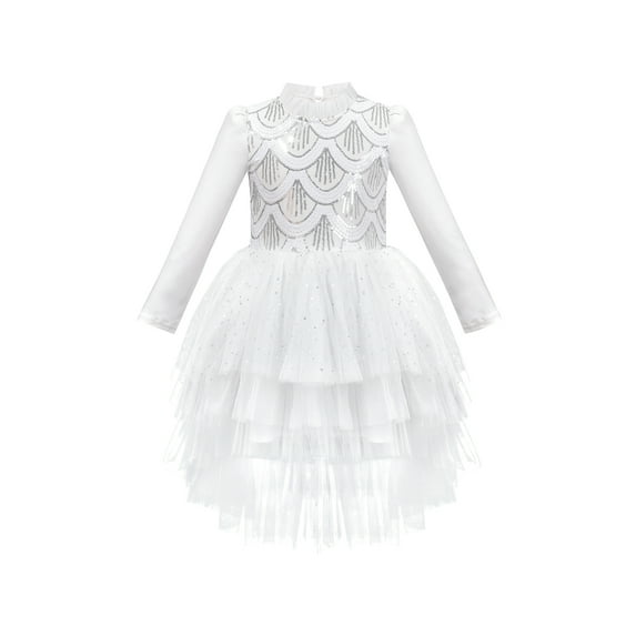Girls Dress White Glitter Ruffle Tulle First Communion Party Pageant 4 Years