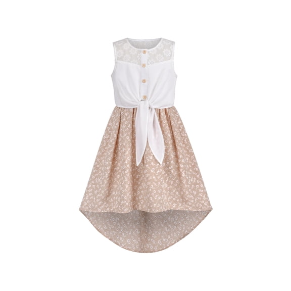Girls Dress White Lace Top Floral Sweet Hi-low Skirt Sleeveless 8 Years