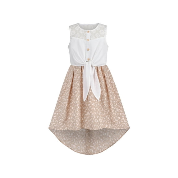 Girls Dress White Lace Top Floral Sweet Hi-low Skirt Sleeveless 8 Years