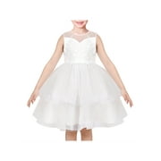 SUNNY FASHION Girls Dress White Mesh Layer Sleeveless Princess Tulle Wedding Ball Gown 7 Years
