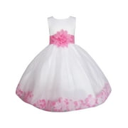 Girls Dress White Pink Flower Wedding Bridesmaid Christmas Holiday Kids 13-14