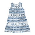 thumbnail image 1 of Girls Dress White and Blue Aztec Sleeveless Dress for Girls Hem A-Line Casual Sundress, 1 of 7
