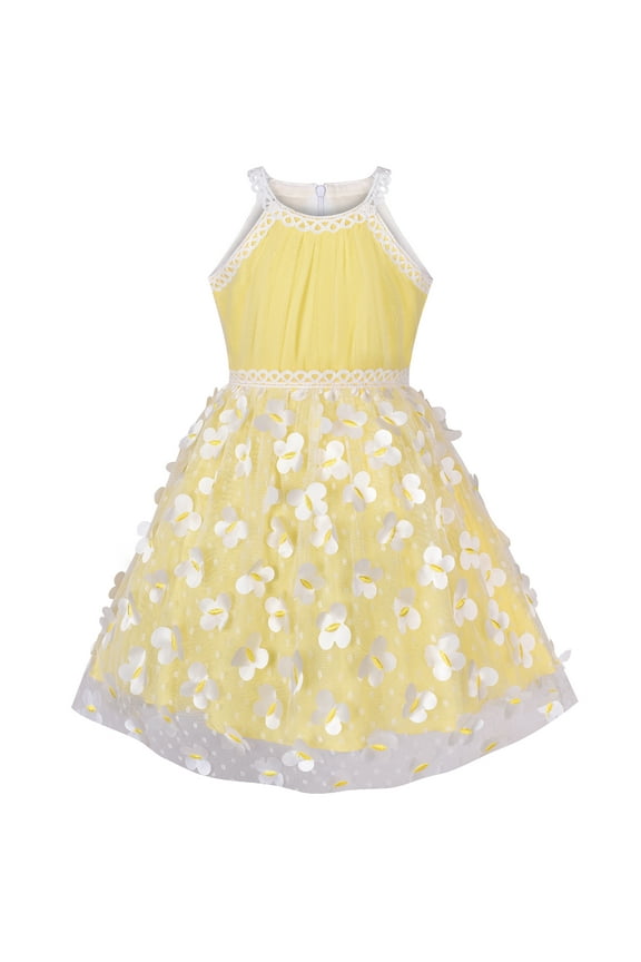 Girls Dress Yellow Dimensional Butterfly Halter Dress Party 5 Years