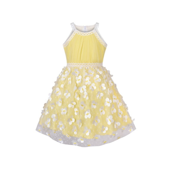 Girls Dress Yellow Dimensional Butterfly Halter Dress Party 5 Years