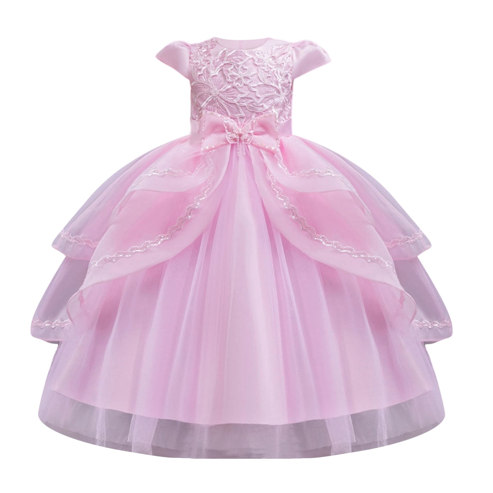 Girls' Dress with Sequins and Floral Embroidery Formal Party Dress Princess Puffy Dresses for Children Gown