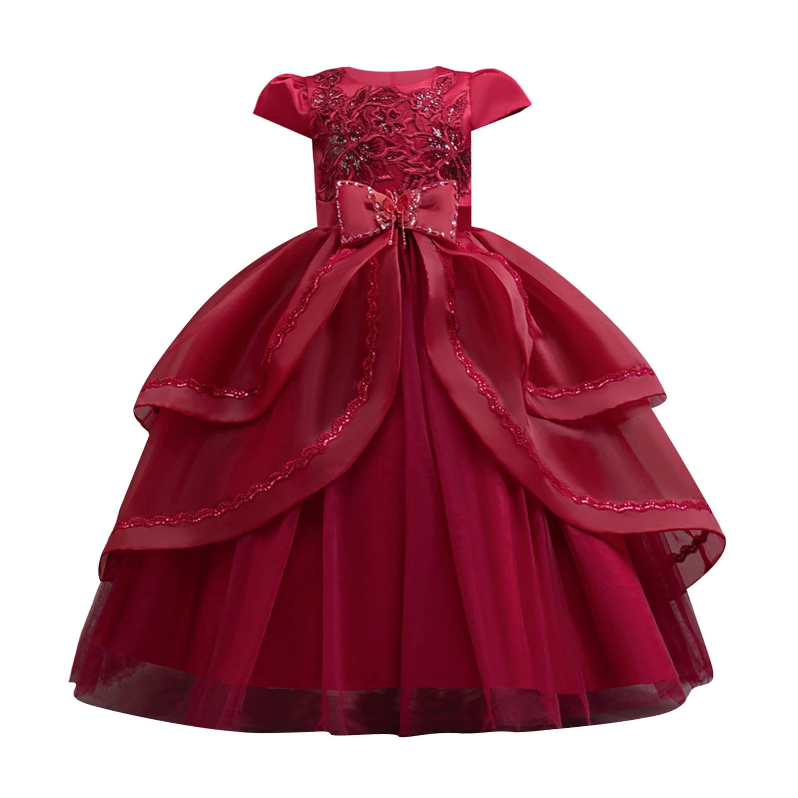 Girls' Dress with Sequins and Floral Embroidery Formal Party Dress Princess Puffy Dresses for Children Gown