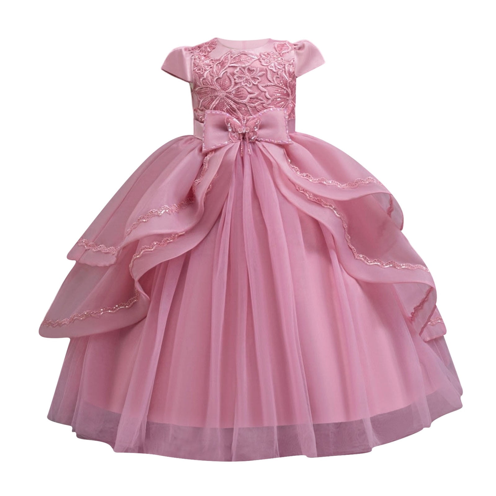 Girls' Dress with Sequins and Floral Embroidery Formal Party Dress Princess Puffy Dresses for Children Gown