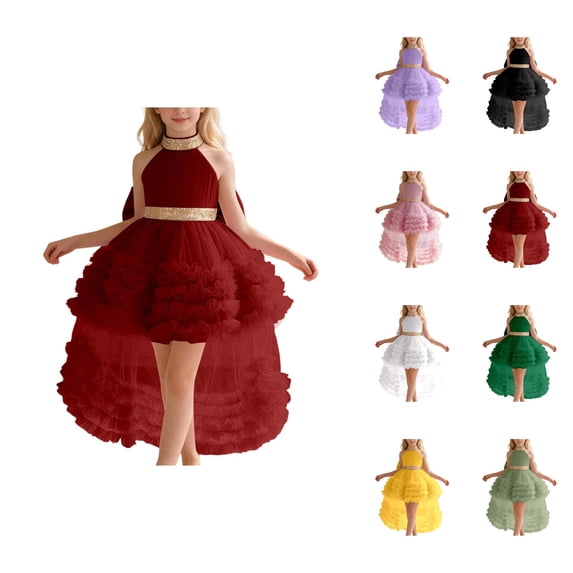 Girls Dress with Train, Tiered Mesh Gown for Pageant, Recital, Performance, Formal Party & Special Occasions