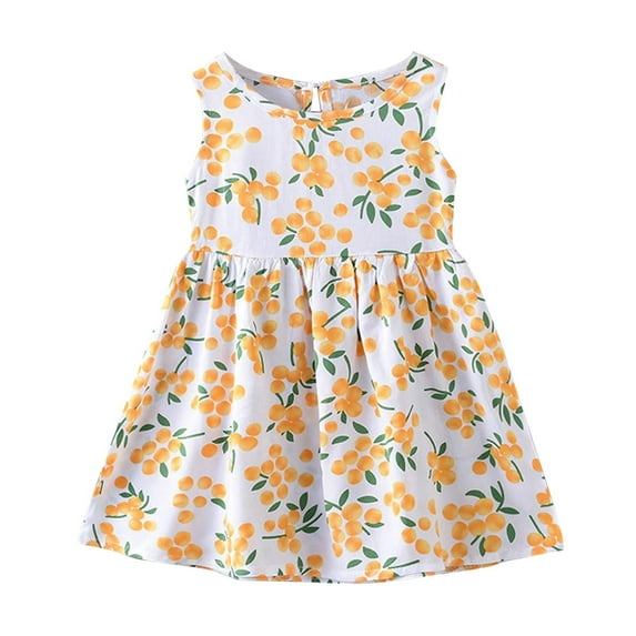 Girls Dressed Summer Sleeveless Floral Print Beach Cotton Silk Princess Dresses Baby Girl Dress Green 3 Years-4 Years