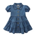 thumbnail image 1 of Girls' Dresses 12-18 Months A-Line Summer Short Sleeve Turndown Neck Frilly Denim Skirt Casual Fit & Flare Blue Princess Dress, 1 of 7