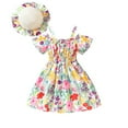 thumbnail image 1 of Girls' Dresses 2 Piece Square Neck Sleeveless Ruffled Solid Print Dress And Hat Set for Summer Vacation Girls Dress Yellow 2 Years-3 Years, 1 of 7
