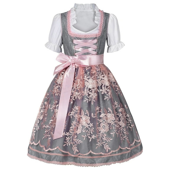 Girls Dresses 2025 Children's Oktoberfest Dress Bavarian Print Lace Dress Set