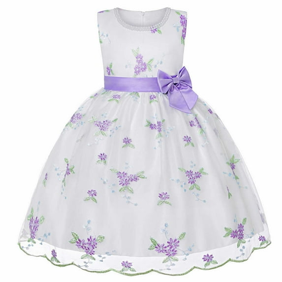Girls Dresses 3-4 Years A-Line Embroidered Bowknot Tulle Little Summer Embroidered Pageant Fit & Flare B Tutu Dress