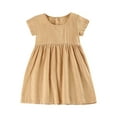 thumbnail image 1 of Girls' Dresses 4-5 Years A-Line Short Sleeve Crewneck Solid Color Back Button Fit & Flare Yellow Beach Dress, 1 of 4