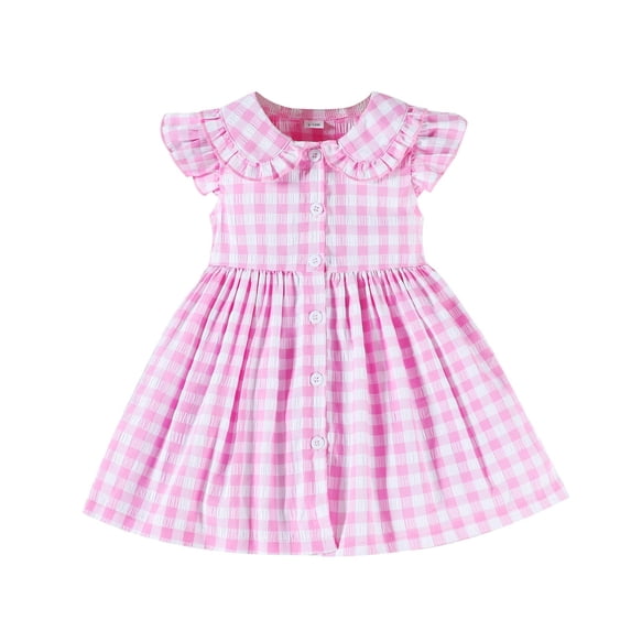 Girls' Dresses , 6t Girls Dress Toddler Girls Fly Sleeve Plaid Dresses Party Dance Dress