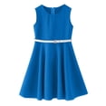 thumbnail image 1 of Girls' Dresses 7-8 Years A-Line Kids Baby Spring Summer Print Ruffle Sleeveless Belt Fit & Flare Blue Beach Dress, 1 of 6
