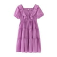 thumbnail image 1 of Girls' Dresses 9-10 Years Kids Neck Short Sleeves Casual Soild Maxi Fit & Flare Comfortabl Breathable Delicate Daily Purple Sun Dress, 1 of 7