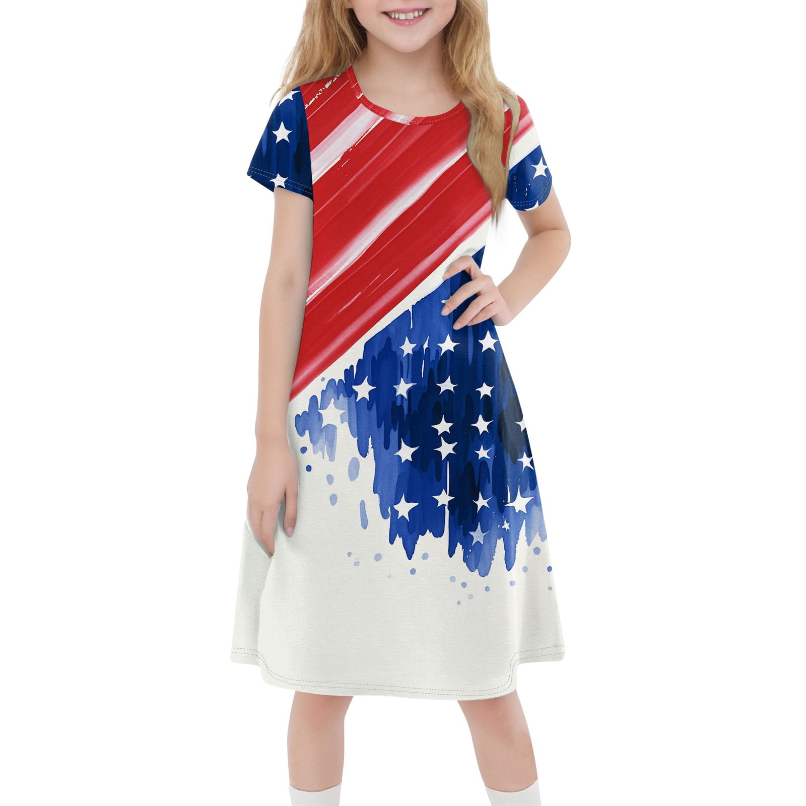 Girls Flag Dress Carouselwear Girls US Flag Dress - White Embroidered  Bishop Dress For 4th Of July Angel Wing Sleeve Dress