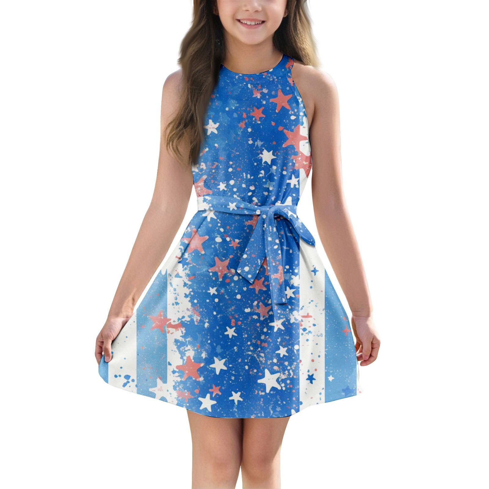 american flag halter dress 4th Of July For Toddler Girls – Sleeveless Bowknot Independence Day Outfit Toddler American Flag Dress Maxi dress