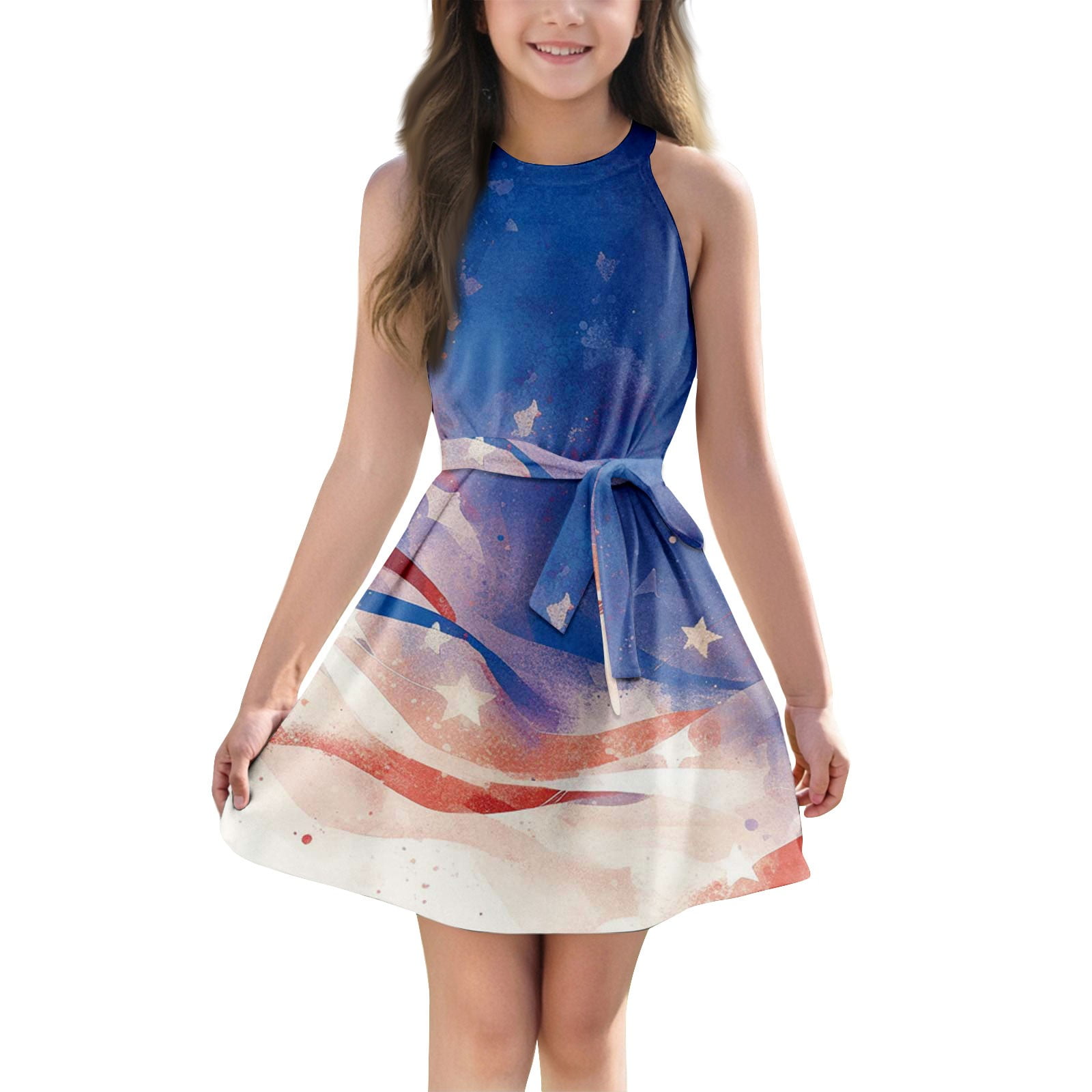 american flag halter dress MLQIDK Dresses for Girls Size 10-12 American Flag Dresses Halter Dress Independence Day Stars Striped Patriotic 4th of July Outfits with Pockets,